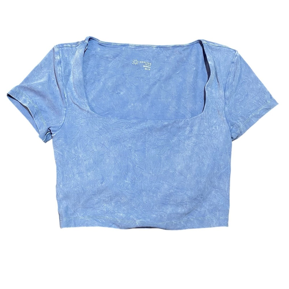 Aerie Offline Cropped Fitted Tee Shirt‎ Women's Size XS Light Blue